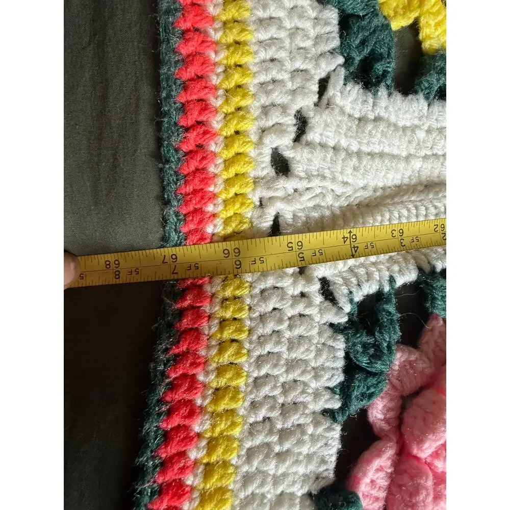 Vintage Granny 3D Rose Square Crochet Afghan Blanket Multi Color Handmade Flower